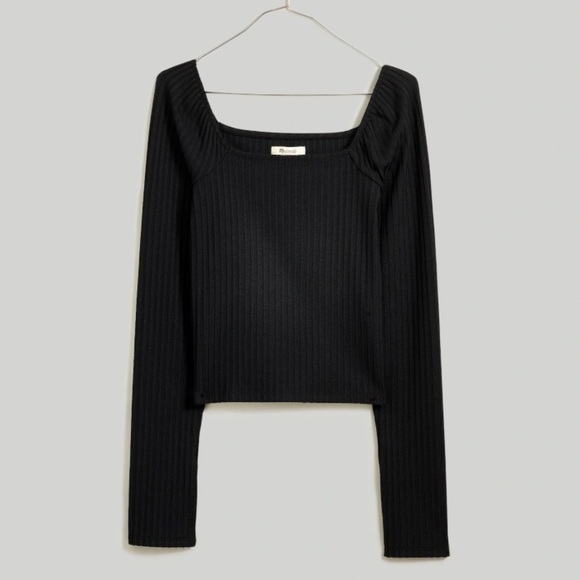 Ribbed Square-Neck Long-Sleeve Tee size S - Picture 2 of 9